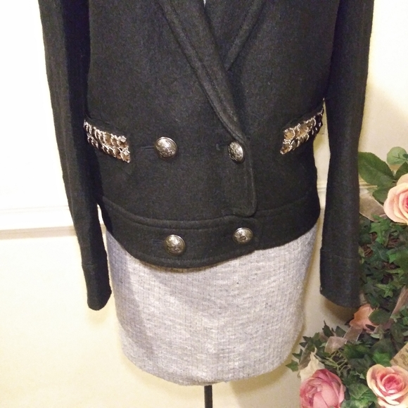 Loft Black Cropped Wool Blend Jacket With Jeweled Pockets - Picture 2 of 10